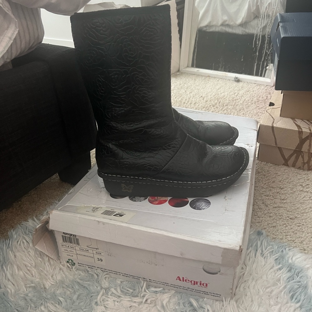 Alegria Black Embossed Leather Boots
